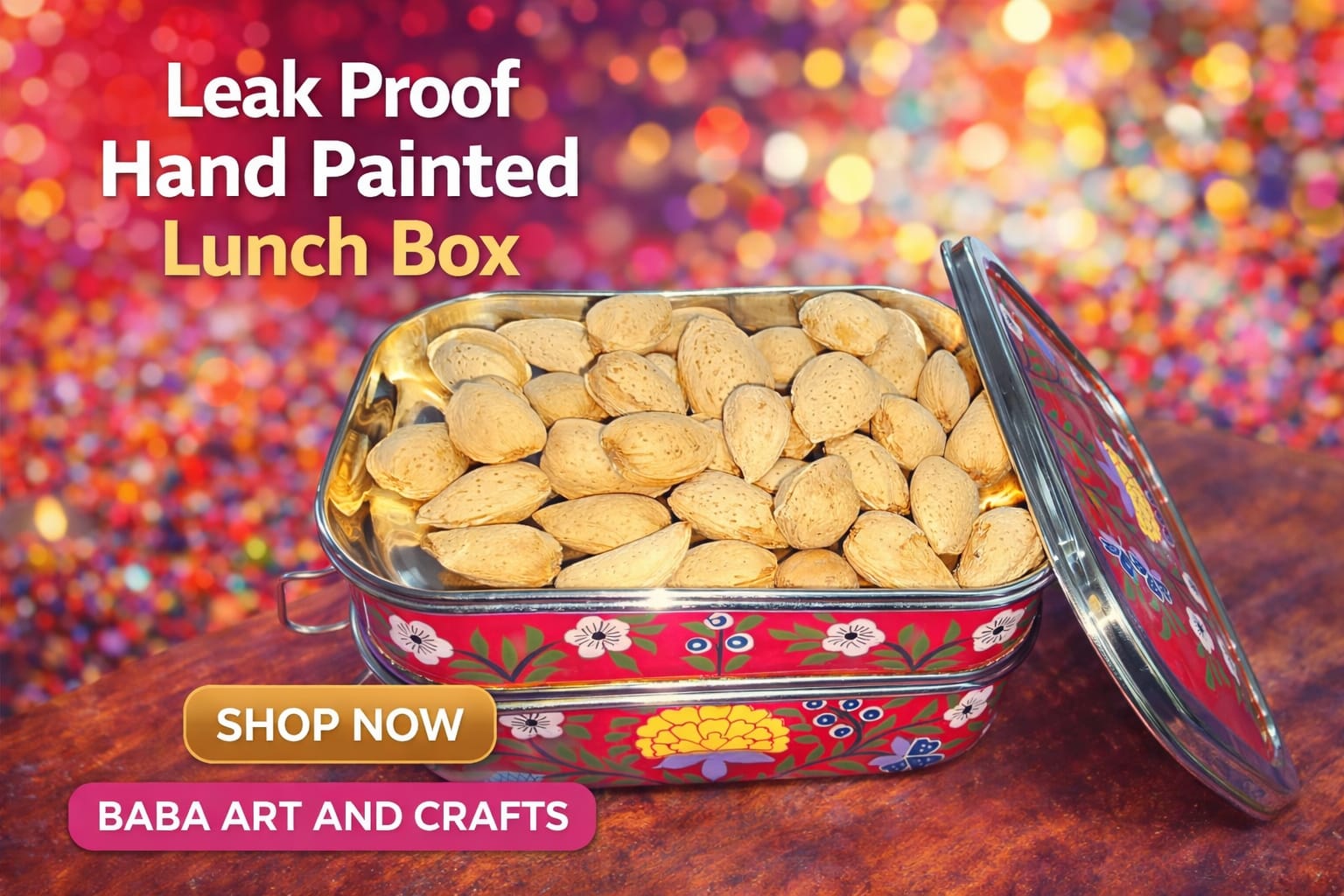 Hand painted lunch box,Bento lunch box,Enamelware tifin box,Kashmiri Enamelware,bento box for kids,hand painted bento box,Indian tiffin